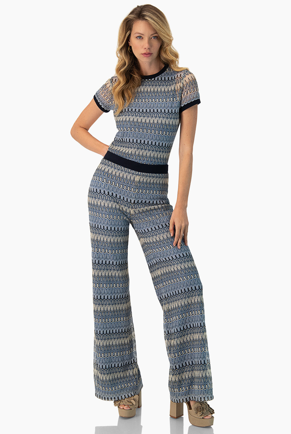 Blusa recta tejida azul