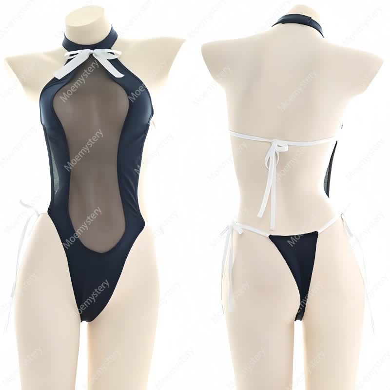 See-through Lace-up Backless Jumpsuit Lingerie