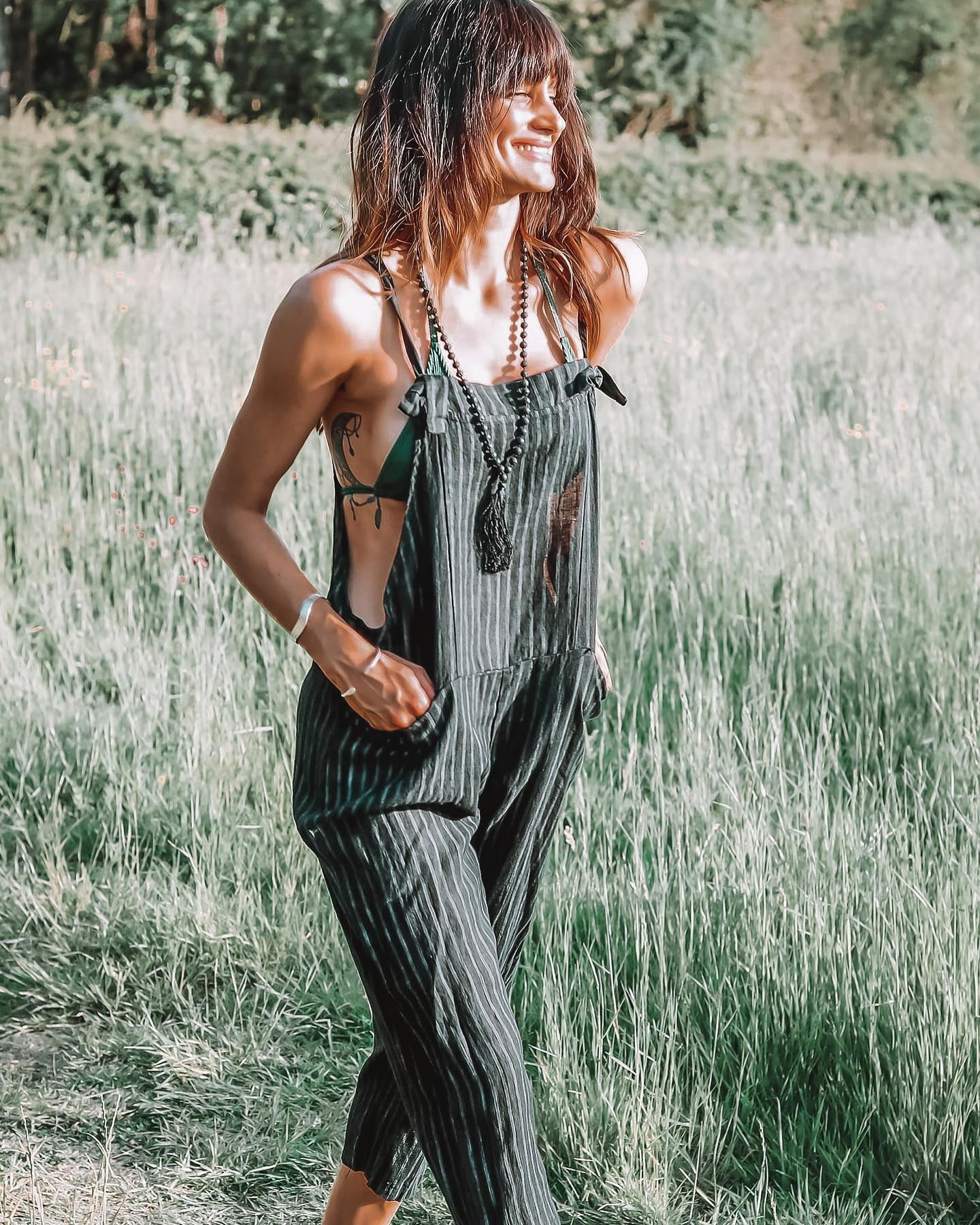 Stripe Front Lace Up Pocket Casual Jumpsuit