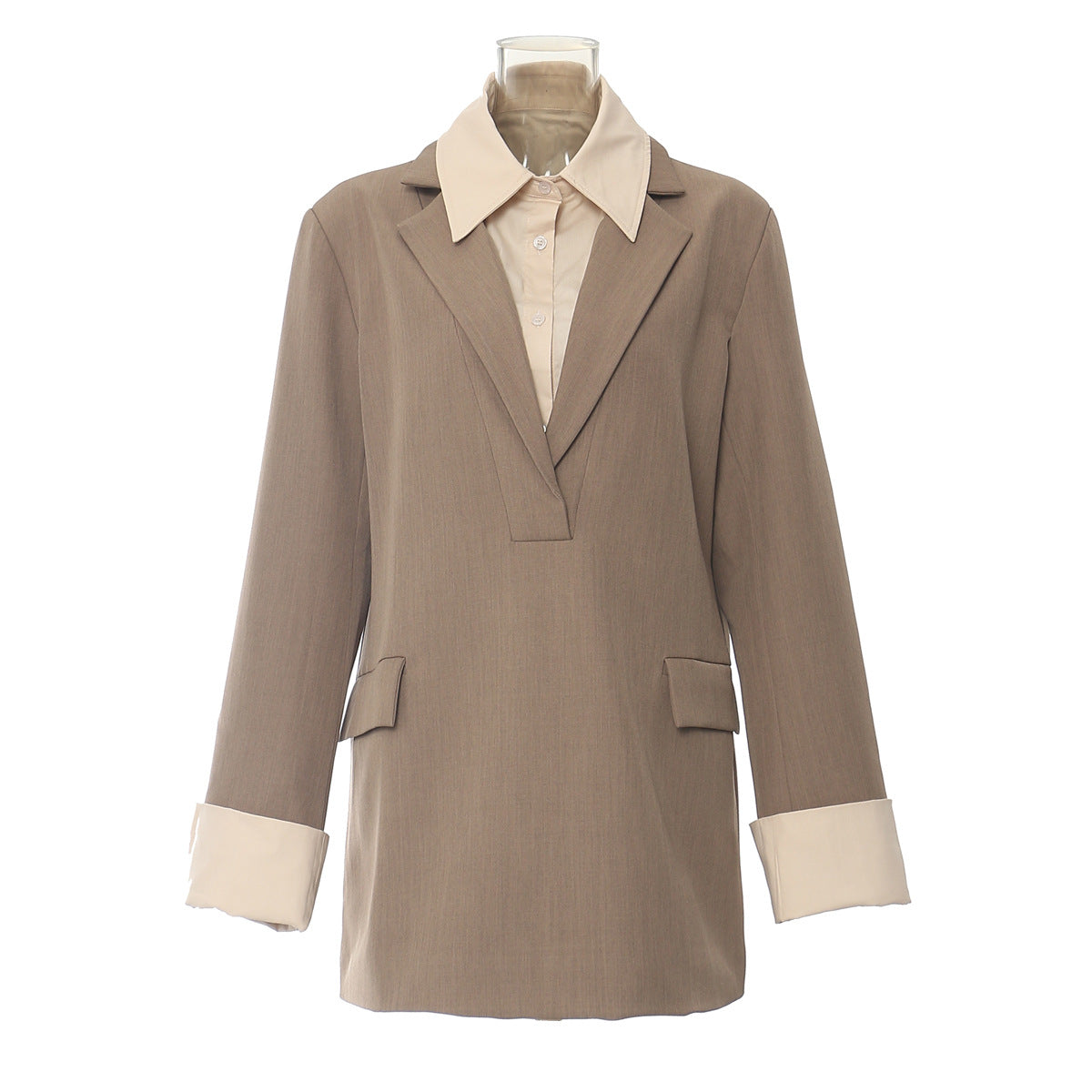 Autumn Stitching Color Matching Loose Design Blazer Tops Women