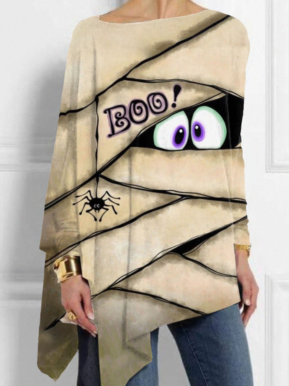 🔥Buy 3 Get 10% Off🔥Women's Retro Halloween Peekaboo Monster Print Irregular Top