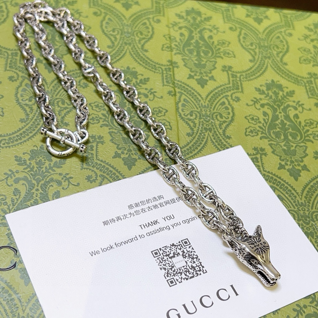 Gucci Anger Forest Series GG Chain Wolf Head Vintage Necklace