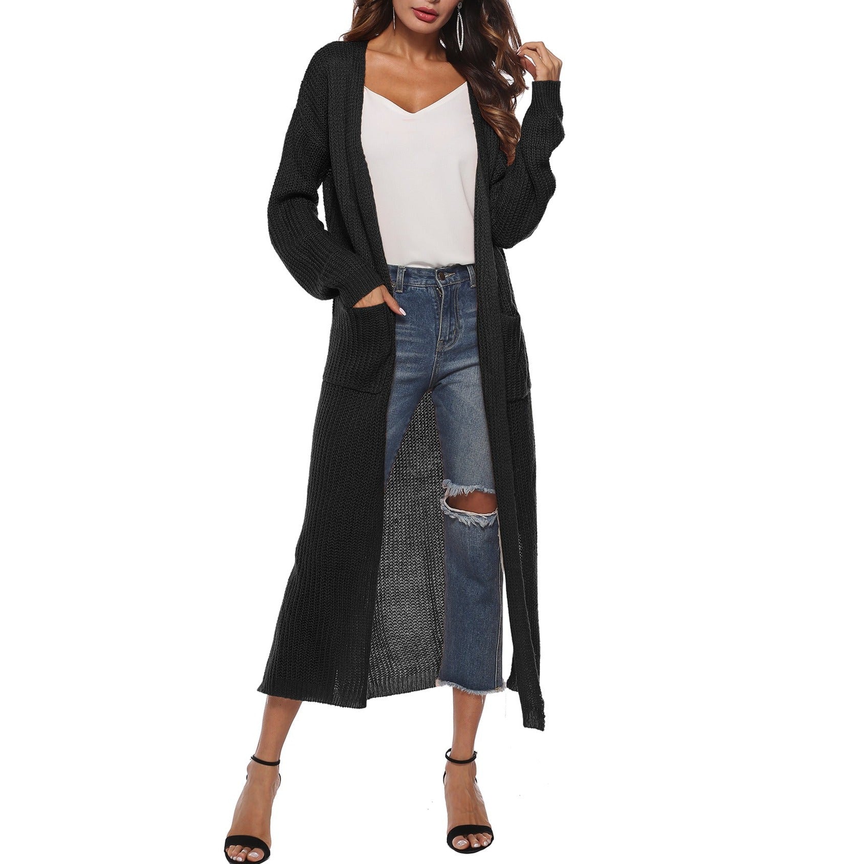 Women's Cardigan Sweater With Large Pockets Cardigan Sweater Long Thin Coat