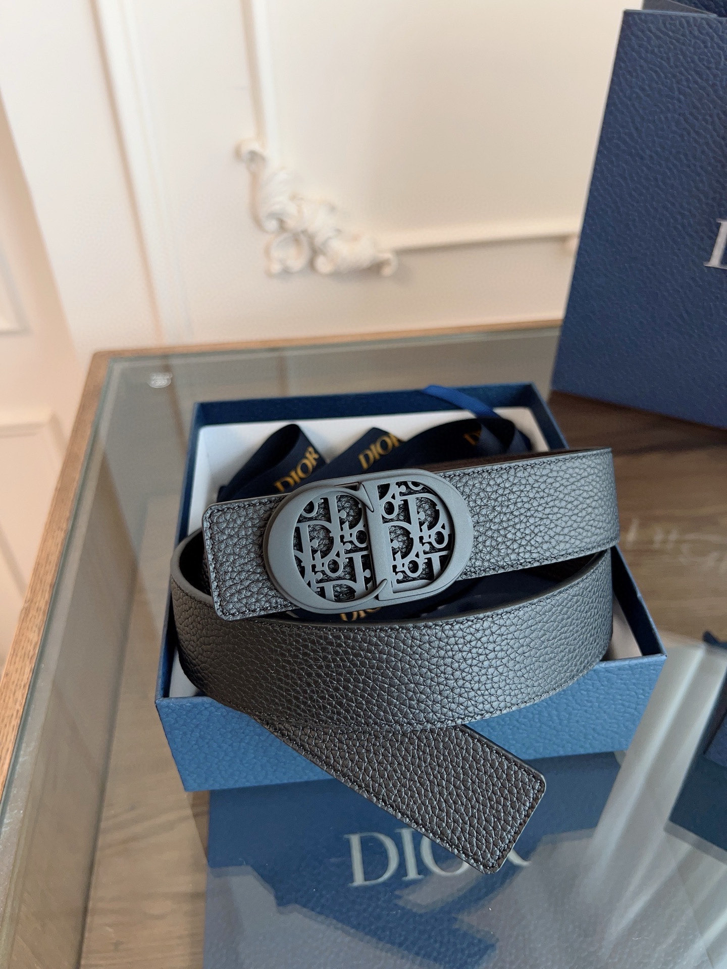 Dior coffee black double-faced cowhide belt width 3.5cm