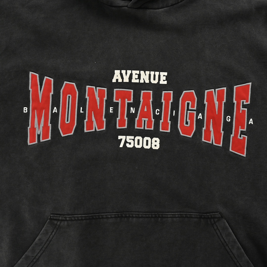 Balenciaga 24Fw Montaigne embroidered washed distressed hooded sweatshirt