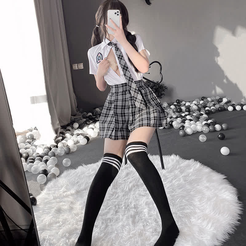 Cosplay JK Uniform Lattice Lingerie Stockings Set
