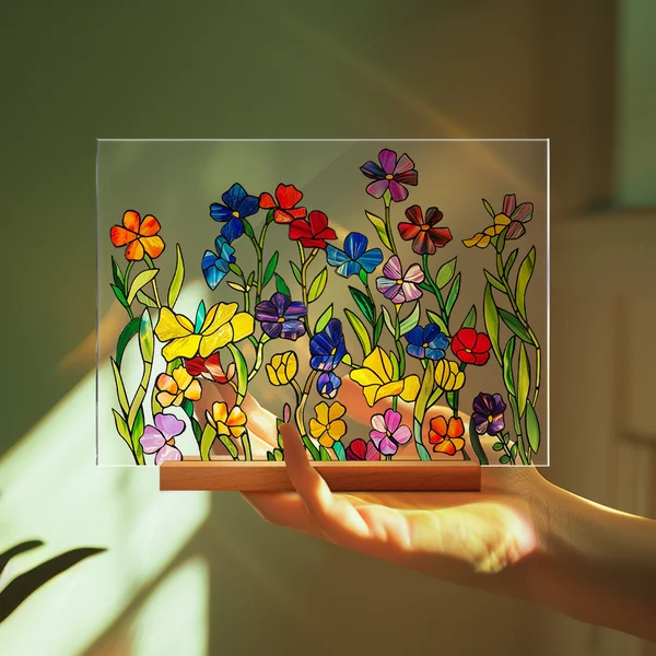 🌷🌼2024 NEW🌻🌺Painted Colorful Flower Pattern Decor With Wooden Base💖