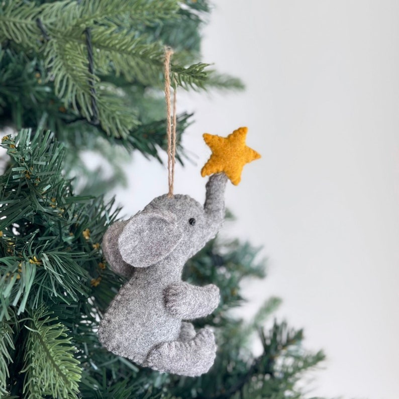 Felt Elephant Christmas Ornament with Star