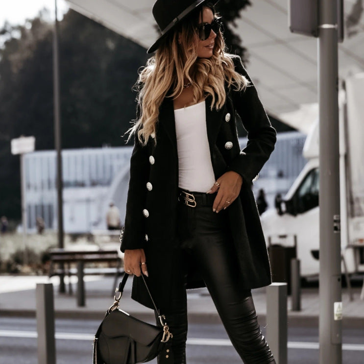 Fashionable Double-Breasted Woolen Coat with a Statement Style