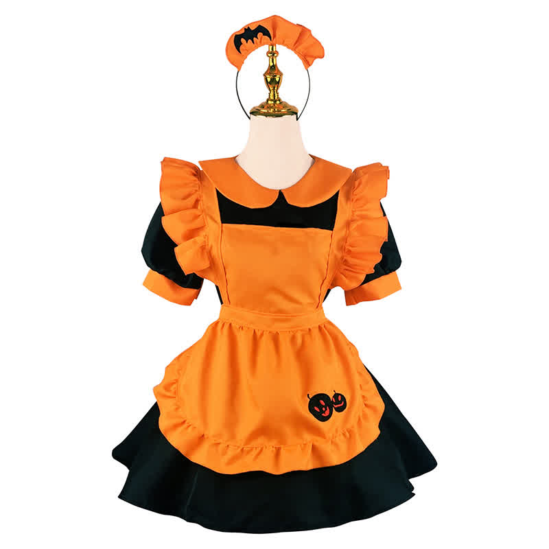 Cosplay Pumpkin Bat Embroidery Doll Collar Maid Dress
