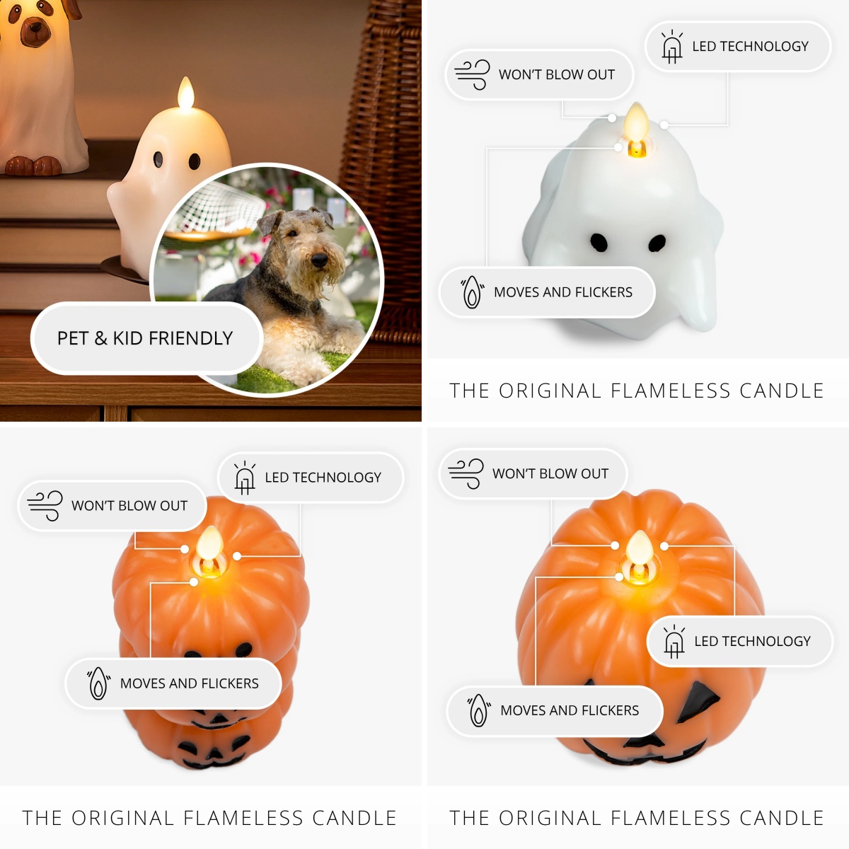 💥ON SALE💥-👻🎃 Swaying‑Flame Ghost & Pumpkin LED Candles, Safe,Zero Mess✨