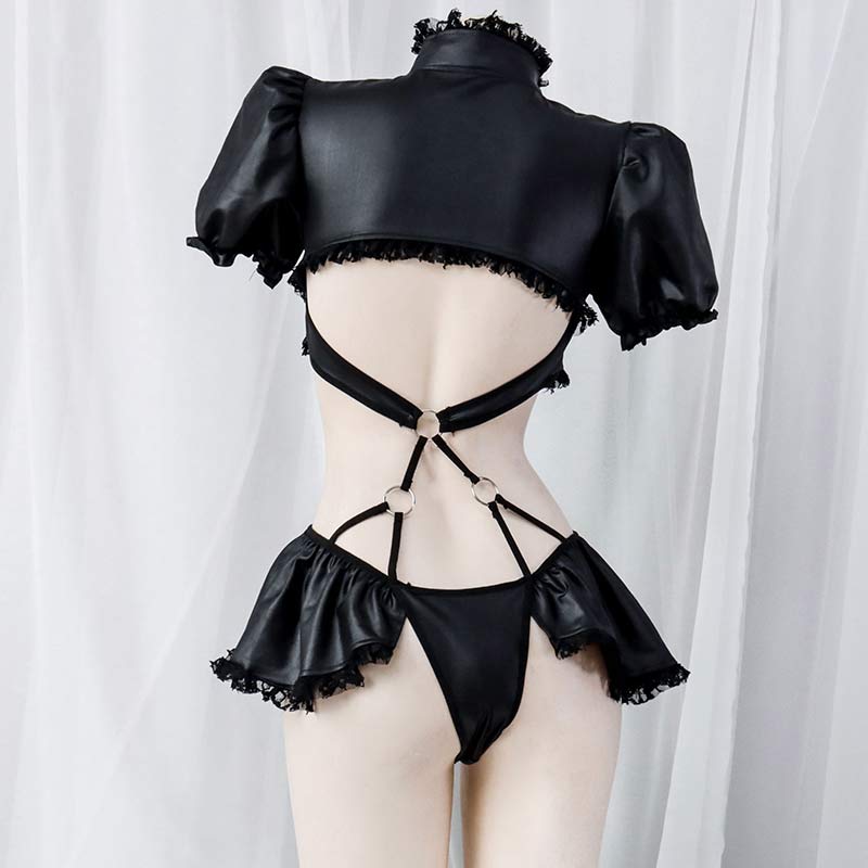 Sexy Pure Color Lace Up Jumpsuit Lingerie Set