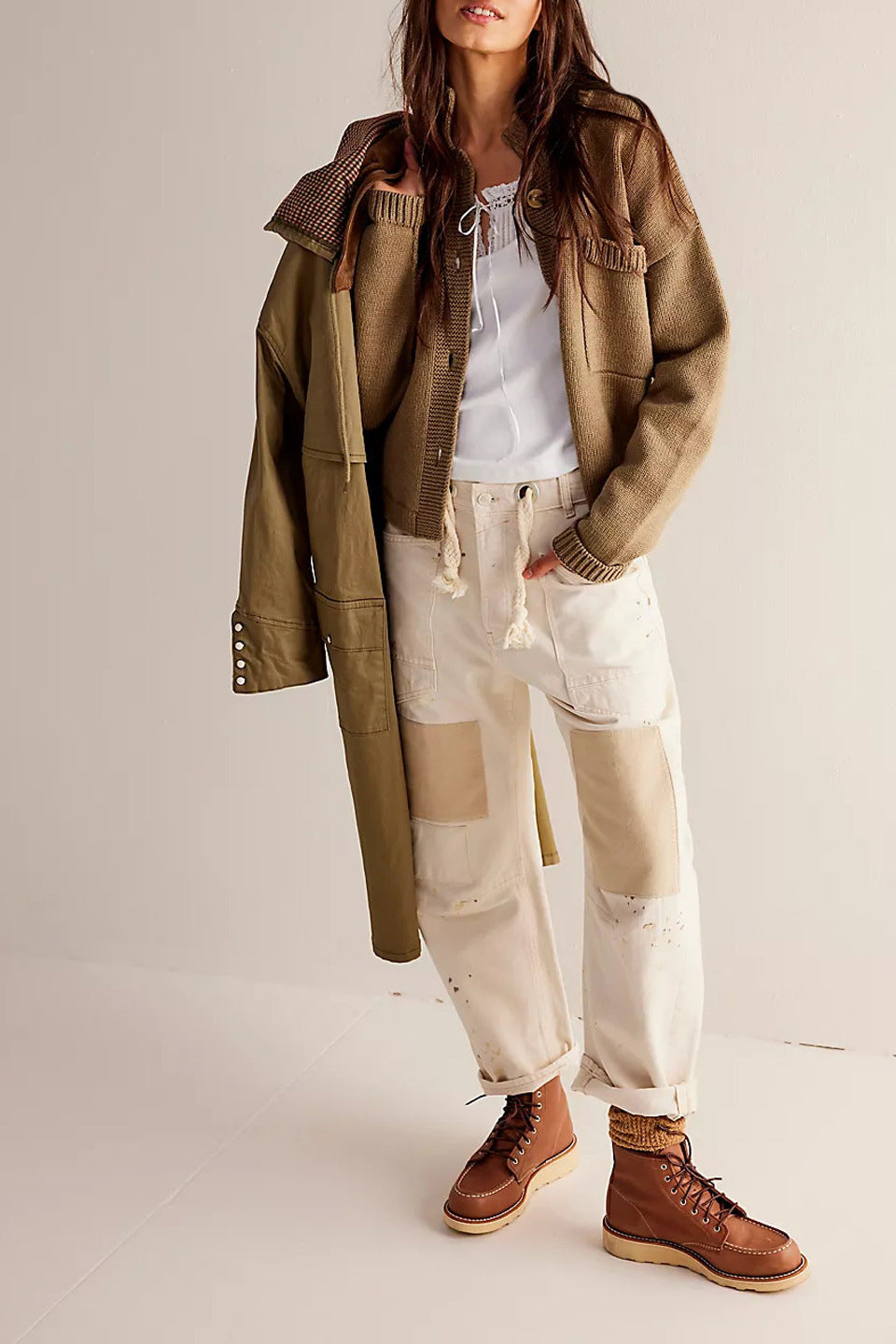 Women's Knitted Coat with Stand Collar – Solid Color Cardigan Sweater