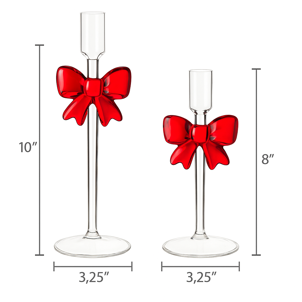 🎄Early Christmas Sale🔥Clear Glass Christmas Taper Candle Holder with Bow