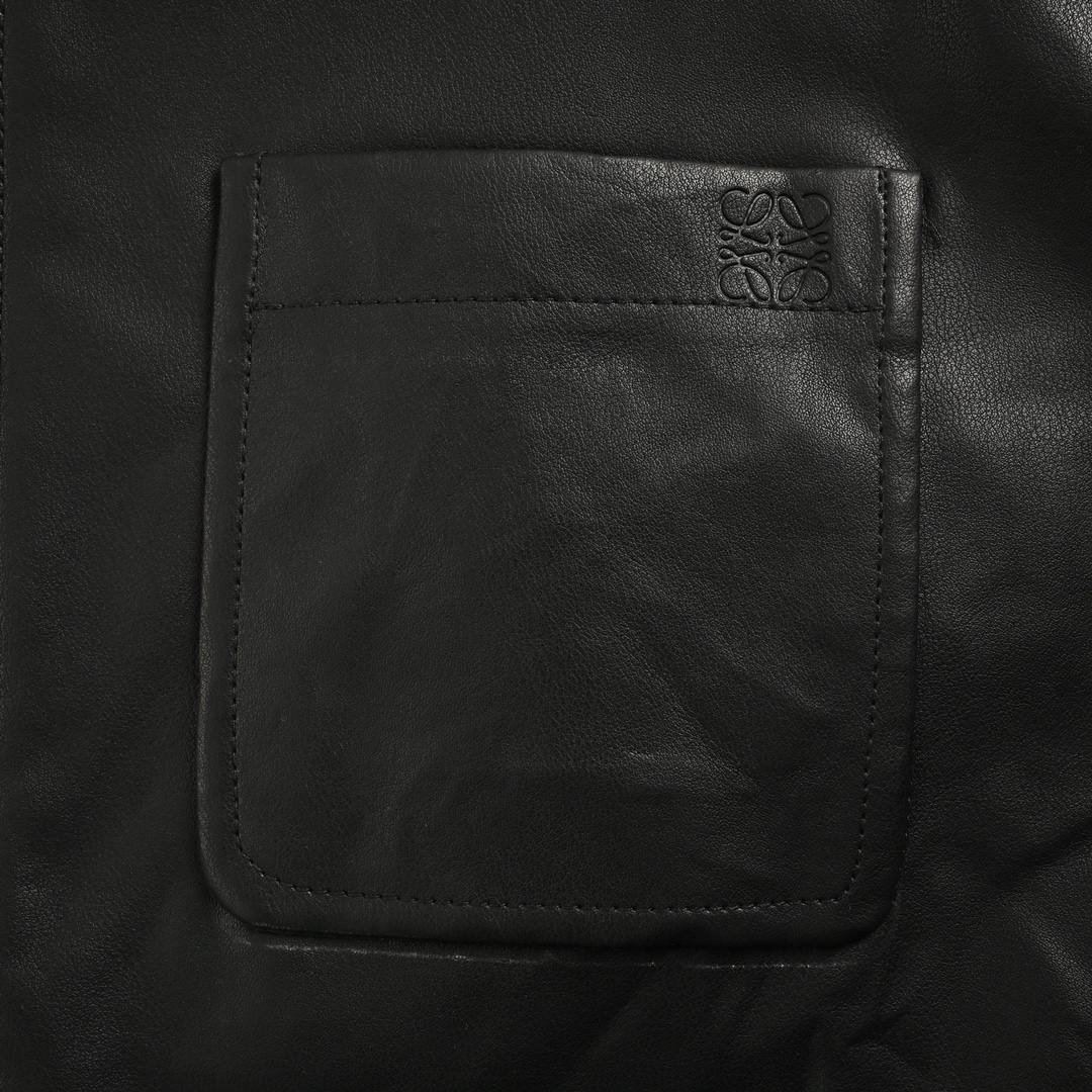 Loewe 24Fw single pocket zipper button leather jacket