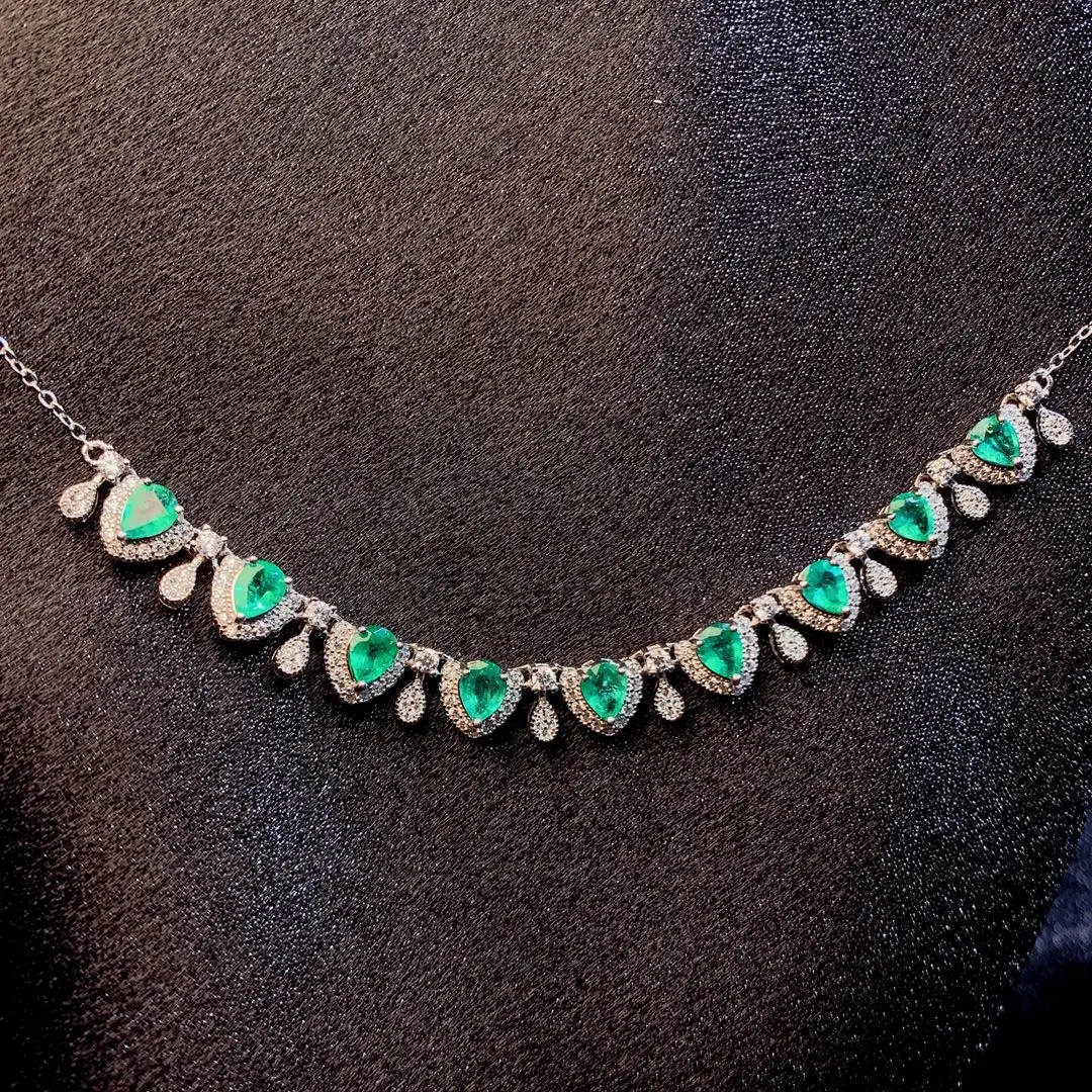 925 Sterling Silver Natural Emerald Necklace Christmas Pendant Women's Necklace Gem 925 Sterling Silver Jewelry Certified