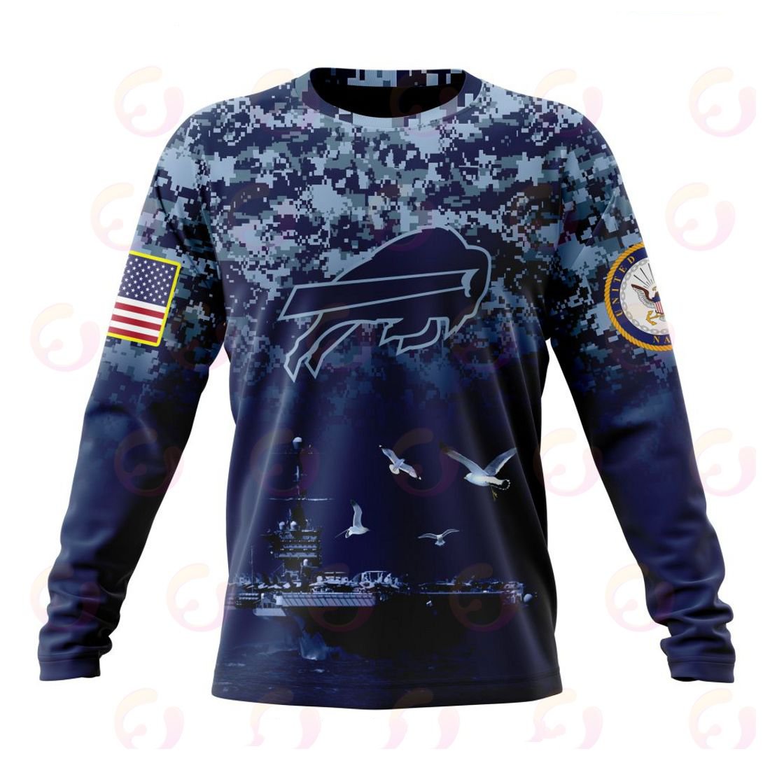 BUFFALO BILLS 3D HOODIE HONOR US NAVY VETERANS