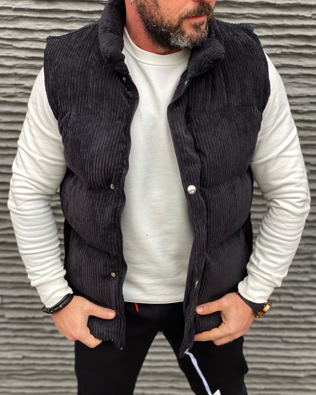 Men Solid Corduroy Sleeveless Coat