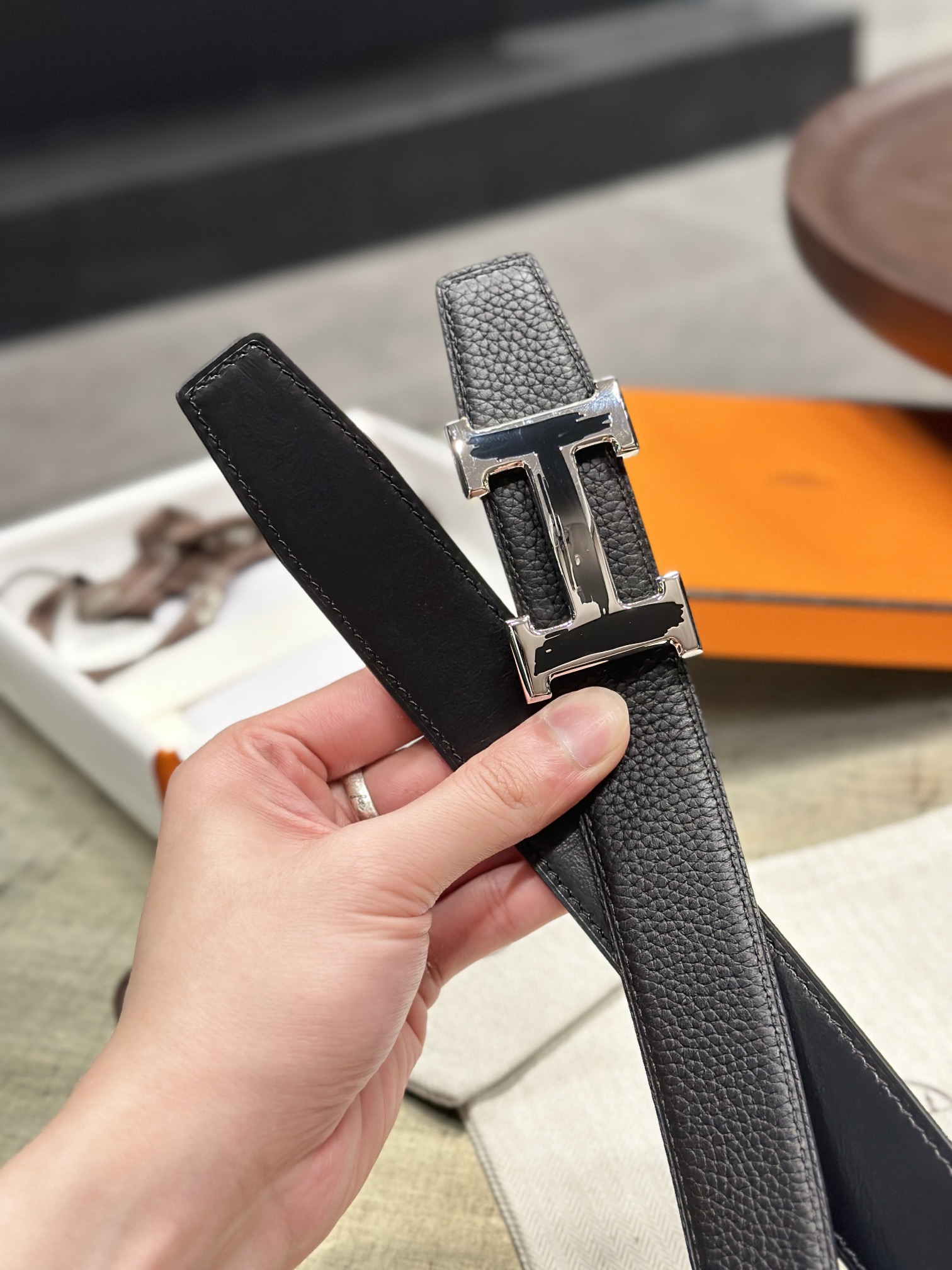 Hermès epsom double-faced calfskin belt 3.2CM wide