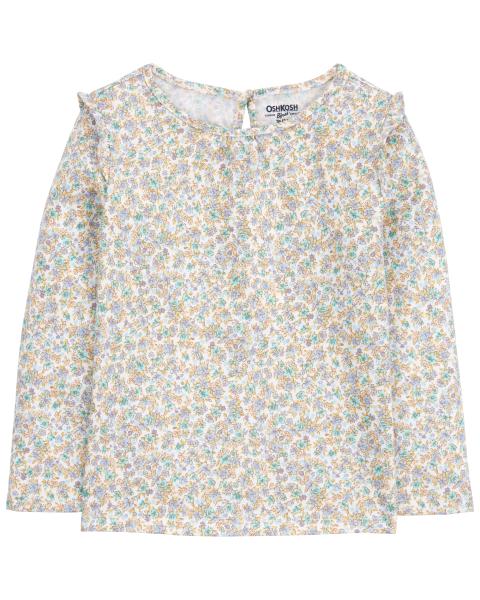 Oshkosh Floral Lined Stretch Denim Overalls with Floral Print Jersey Top