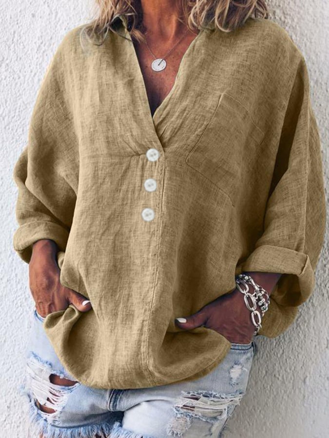 Cotton Linen Lapel Loose Shirt