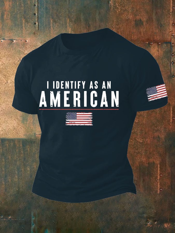 Men's Vintage I Identify As An American Print Round Neck T-Shirt