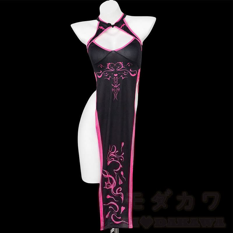 Vintage Cheongsam Slit Lingerie Dress Set