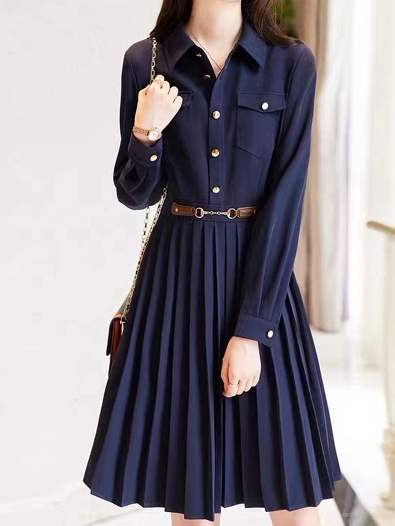 Lapel Loose Long Sleeve Elegant Dress
