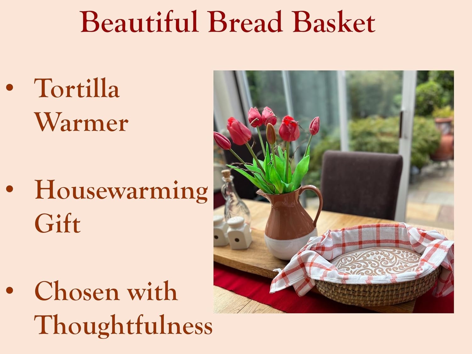 World Class - Artisan Handmade Bread Warmer Basket with Terracotta Stone-Gift for Bakers Sourdough, Hostess Gifts New Home, Mom Dad Birthday