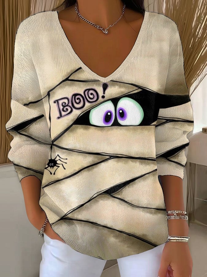 🔥Buy 3 Get 10% Off🔥Women'S Retro Halloween Peek Monster Print T-Shirt
