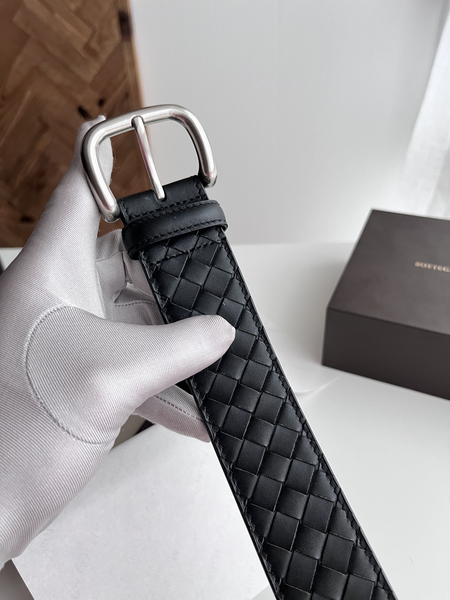 Bottega Veneta intreccio woven cowhide double-sided belt width 4.0cm