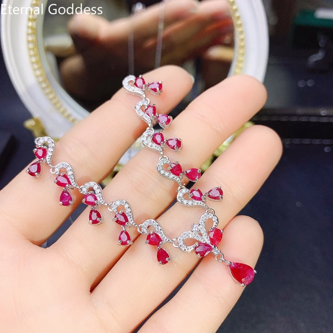 New 925 Silver 4*6mm Natural Ruby Ladies Necklace Wedding Jewelry Luxury Jewelry Gifts Free Shipping silver charms
