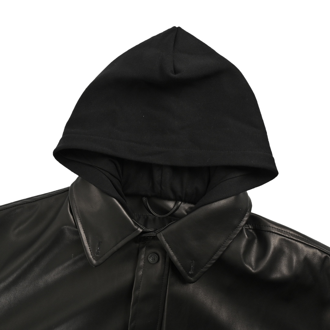 Balenciaga 24Fw parka zip-up hooded leather jacket