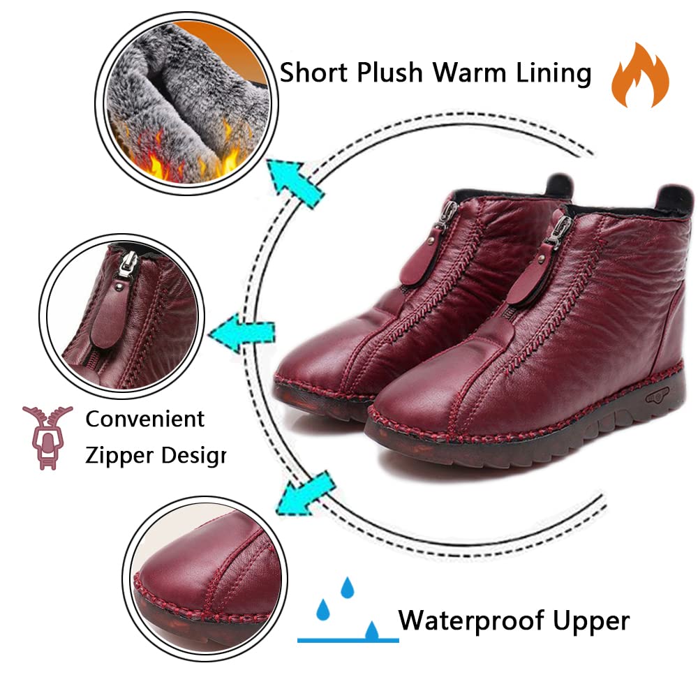 🎄CHRISTMAS ON SALE🔥Women's Genuine Leather Thickened Warm Snow Boots Non-Slip Ankle Boots