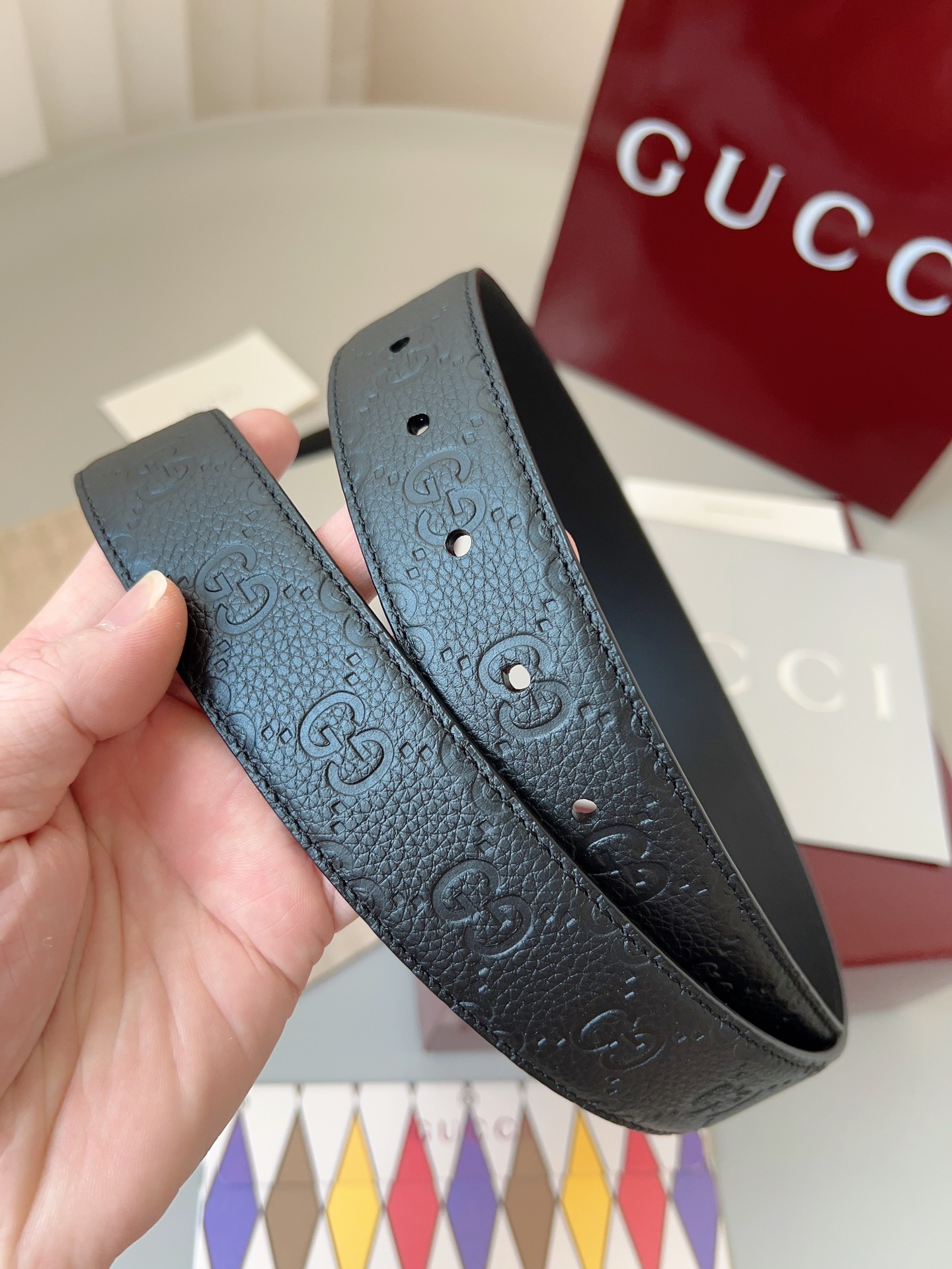 Gucci pin buckle printed leather belt 3.5cm wide