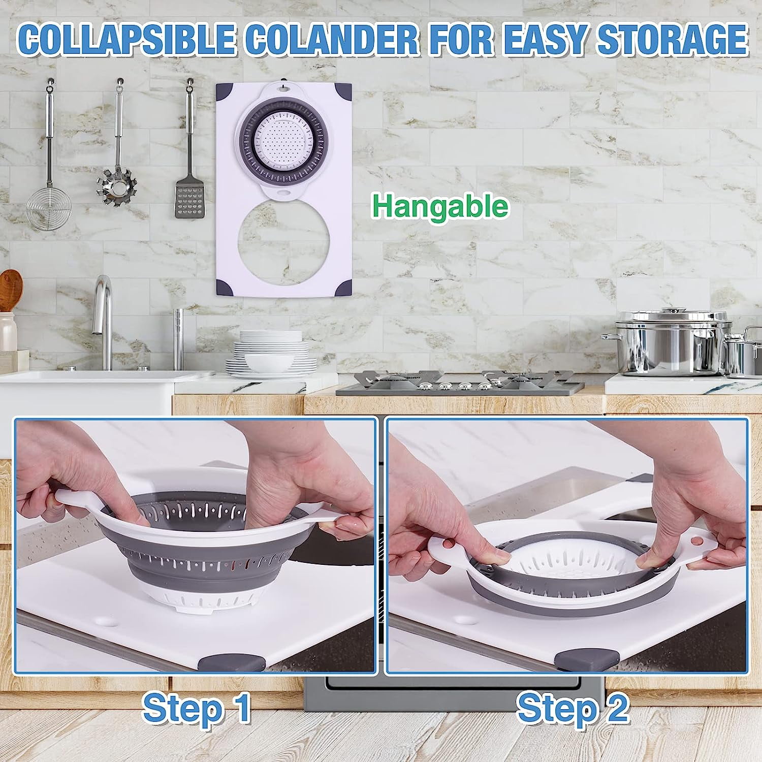 🔥Last Day 50% OFF🔥Over-the-Sink Flax Cutting Board with Collapsible Colander