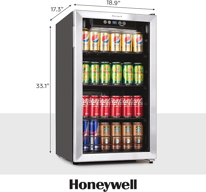 Honeywell Beverage Refrigerator and Cooler 115 Can Mini Fridge with Glass Door