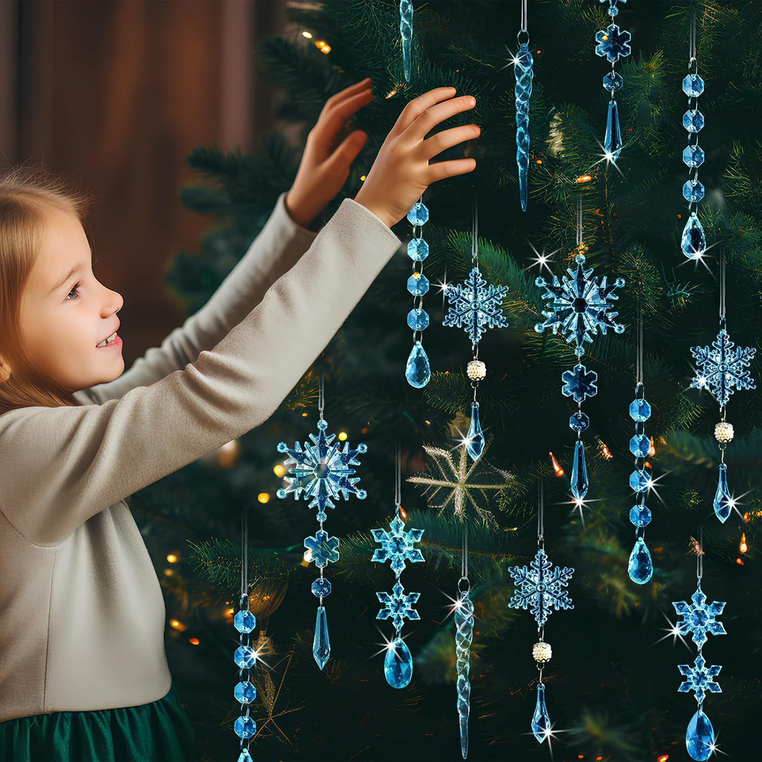 On Sale🔥Set of 18 pcs Hanging Acrylic Snowflake Icicle Ornaments with Drop Pendants