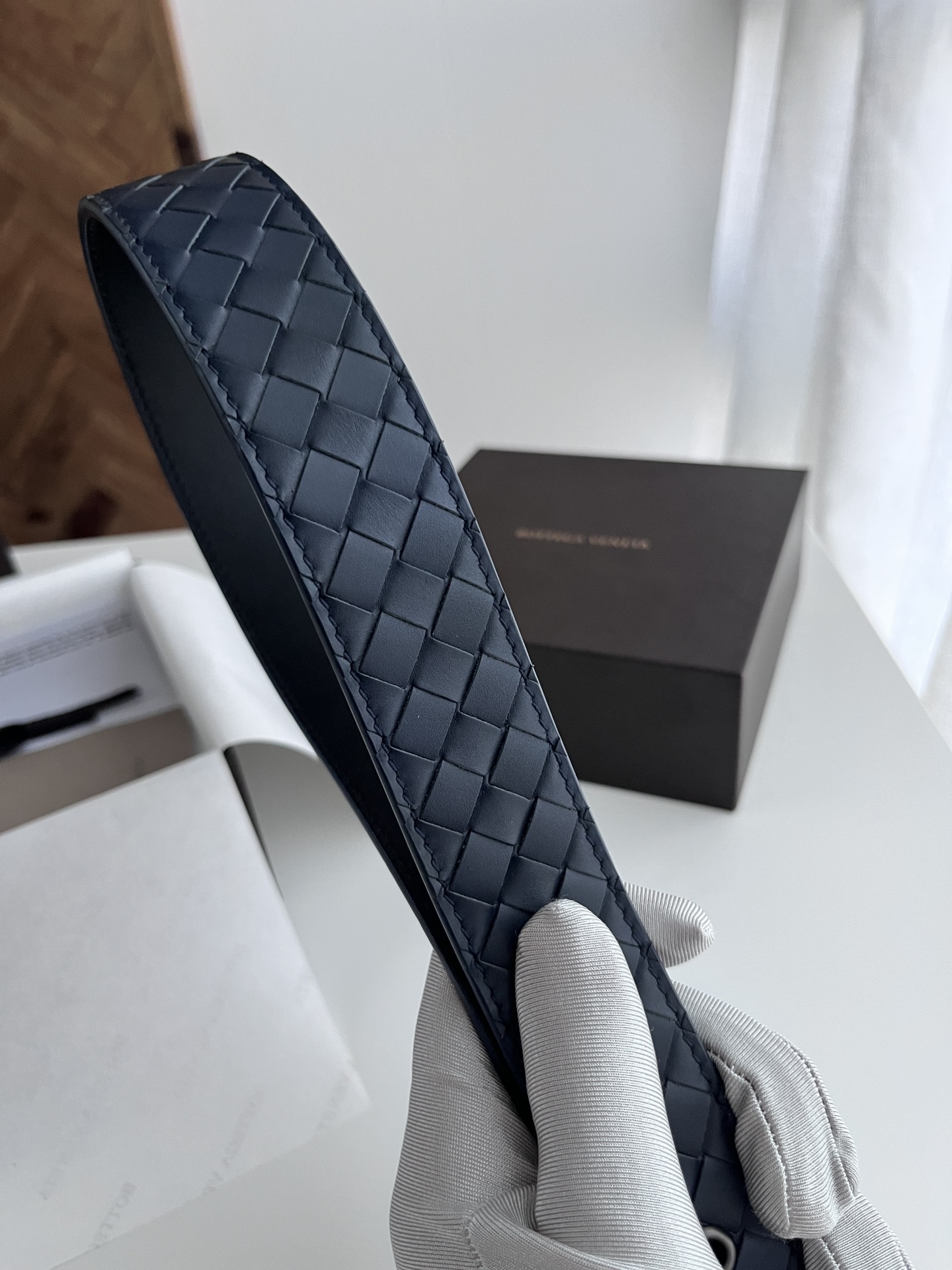 Bottega Veneta intreccio woven cowhide double-sided belt 3.5cm wide