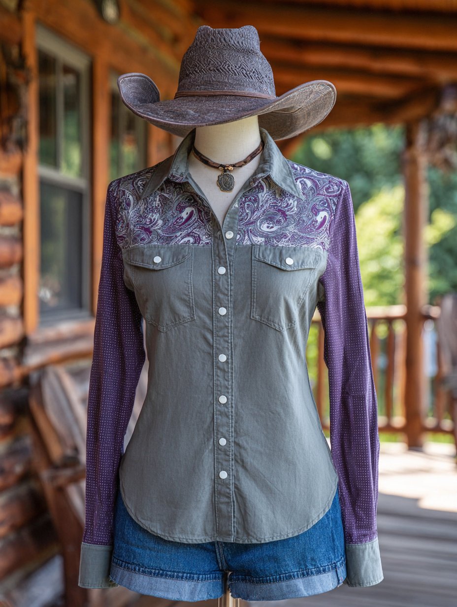 Women's Vintage Print Western Long Sleeve Double Pocket Shirt