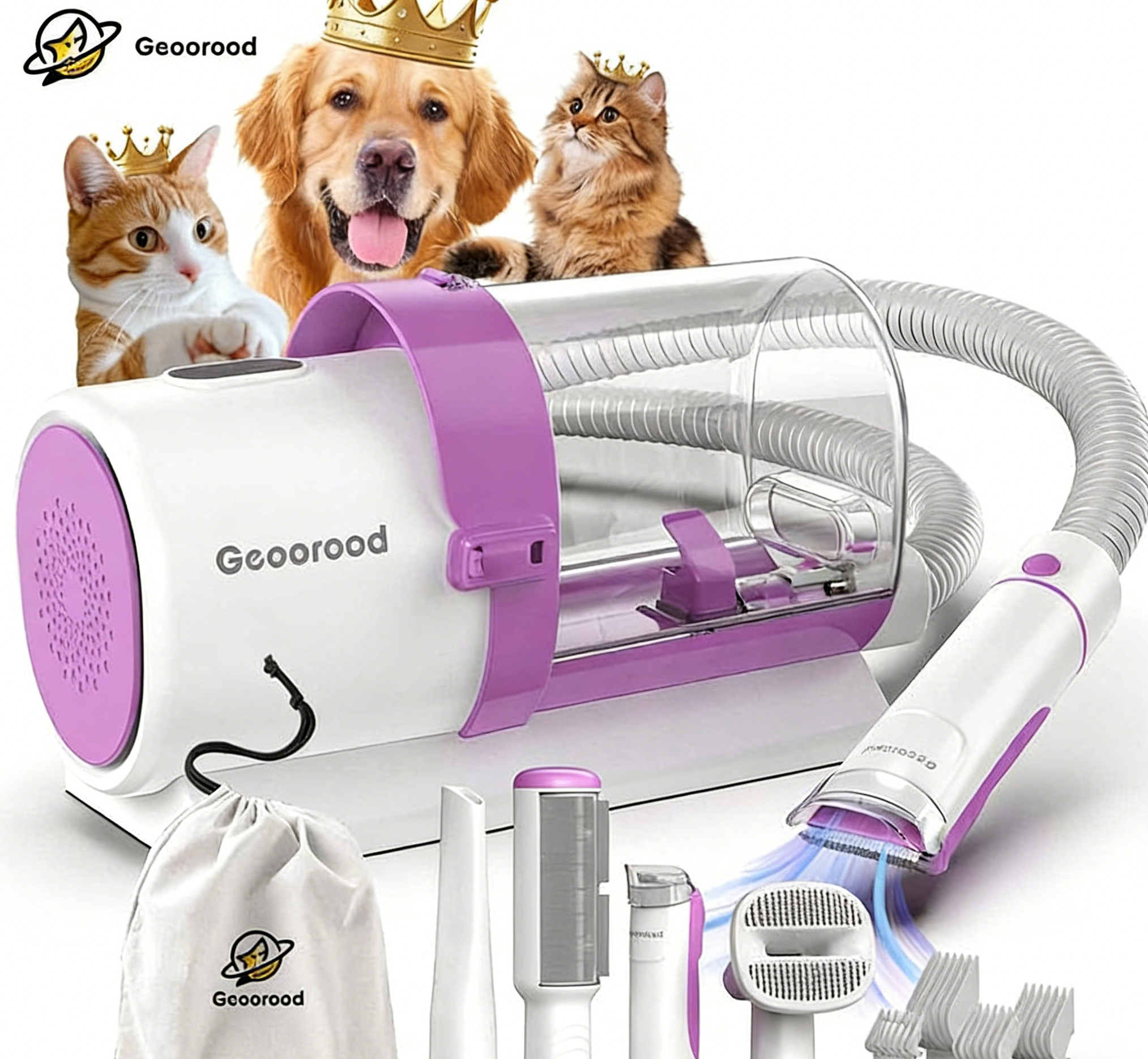 5-in-1 / 6-in-1 Pet Grooming Vacuum Kit | Dog Cat Hair Remover & Grooming Tool with Stainless Steel Blades