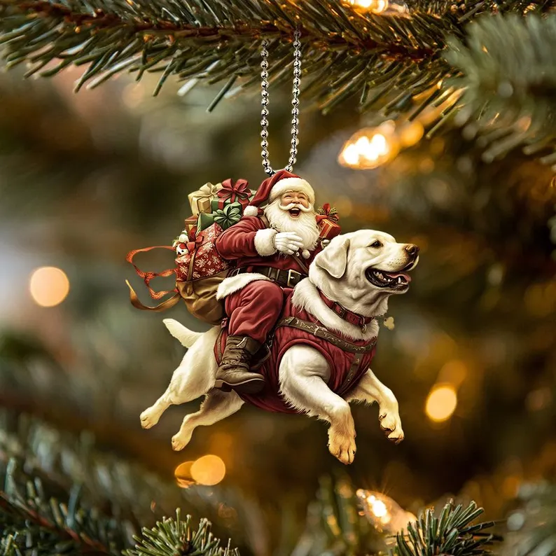 Happy Santa and Dog Ornament