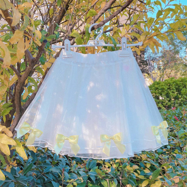 Tulle Pleated Bow Mini Skirt