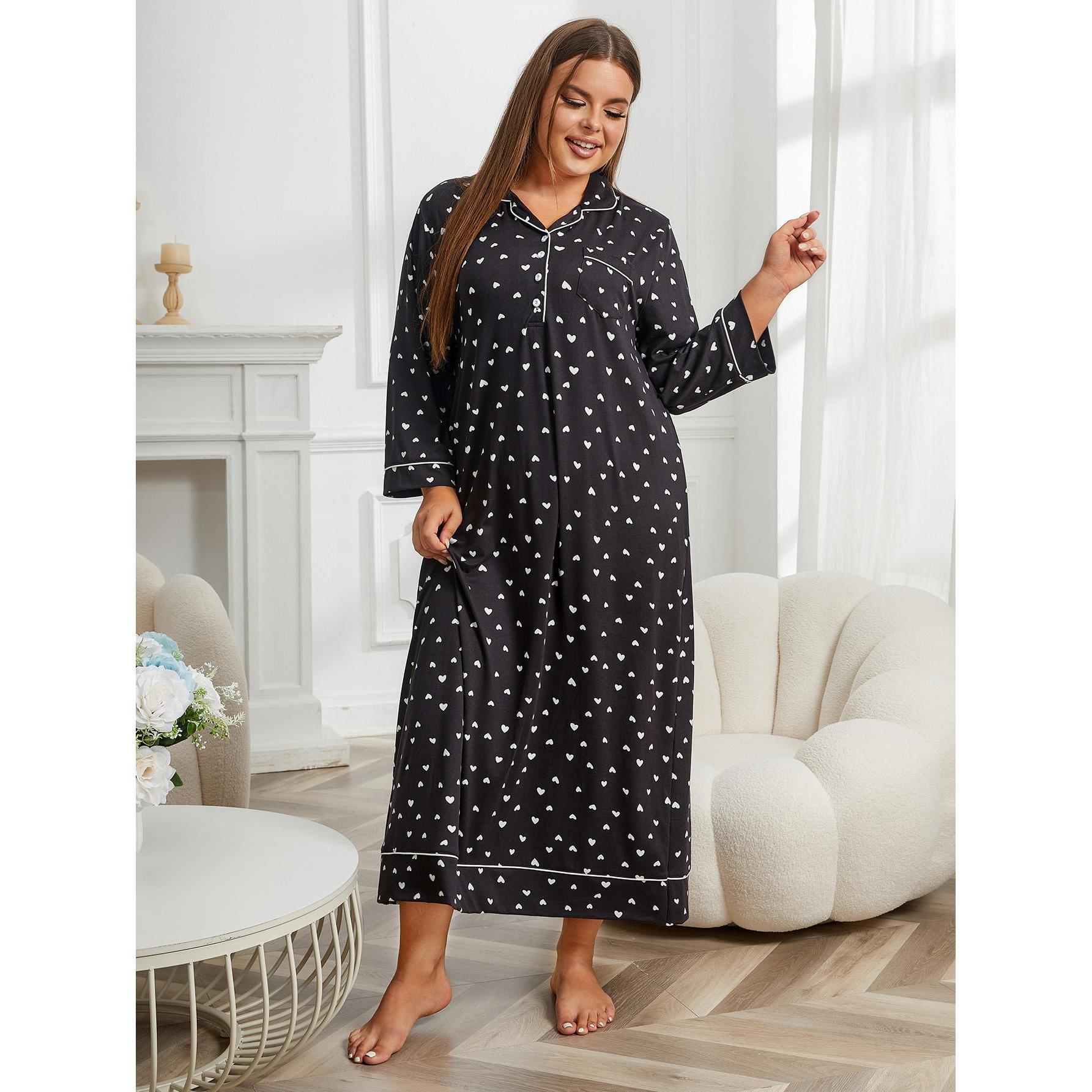Plus Size Pajamas Women Autumn Winter Long Sleeve Nightdress Home Can Be Worn outside