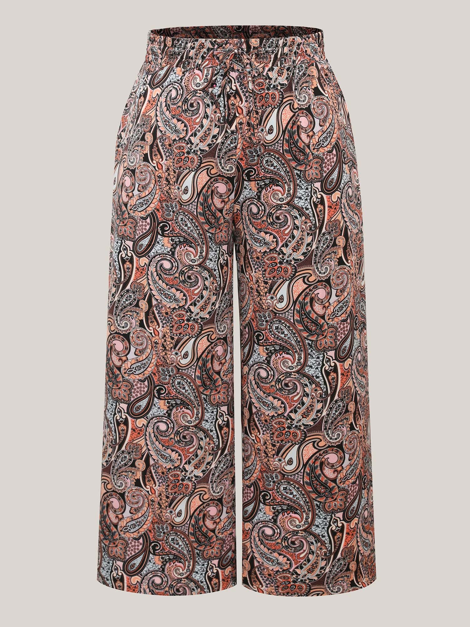 Paisley Print Drawstring Wide-Leg Pants