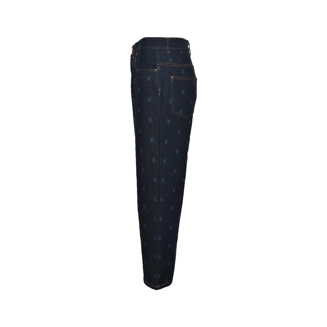 Louis Vuitton 24Fw all over print monogram logo embroidery suit jeans