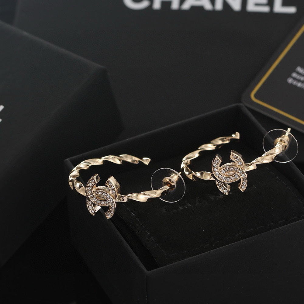 Chanel Light Gold Diamond CC Earrings