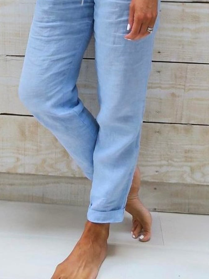 Women'S Cotton And Linen Drawstring Casual Pants