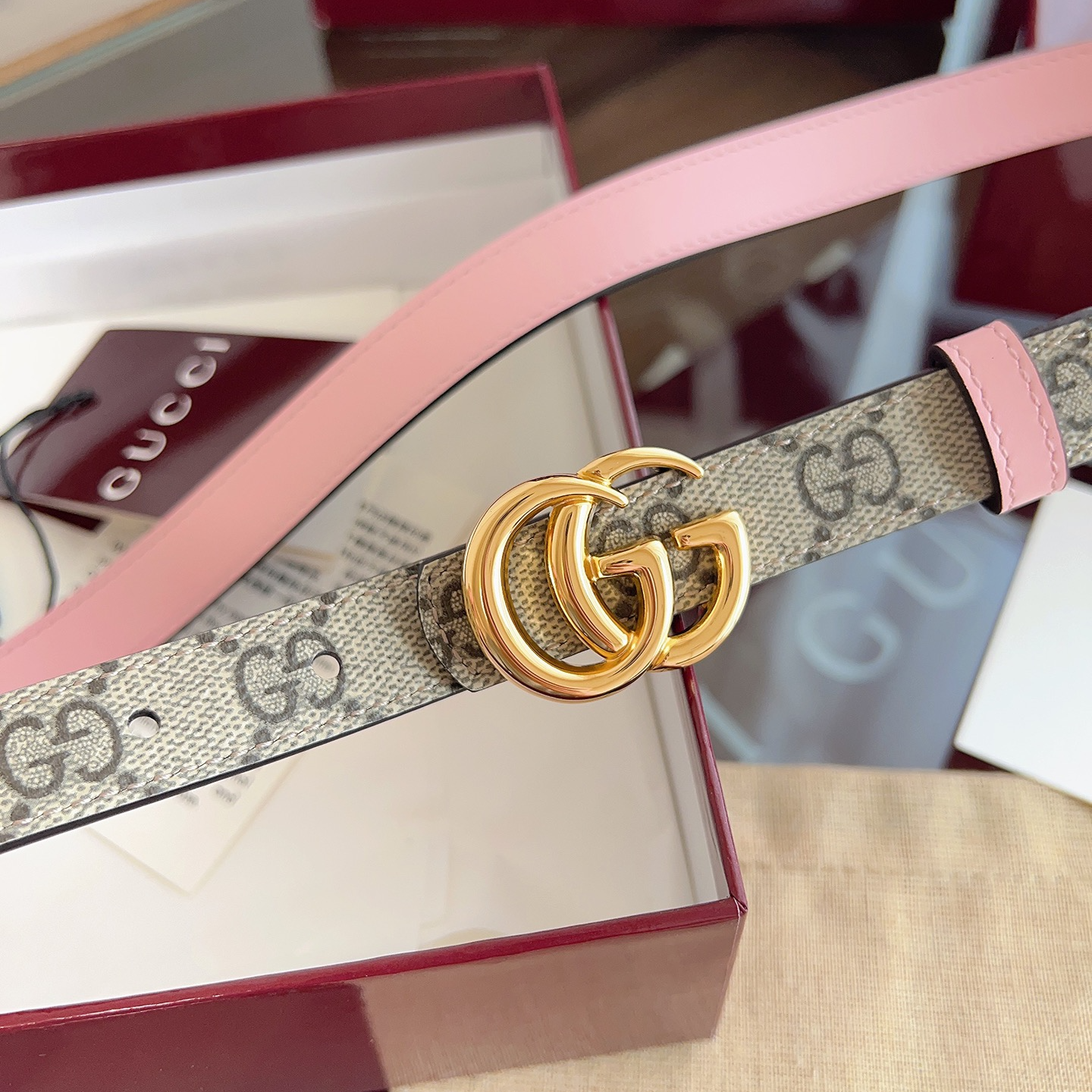 Gucci Double G steel buckle women's cowhide double-sided belt width 2.0cm