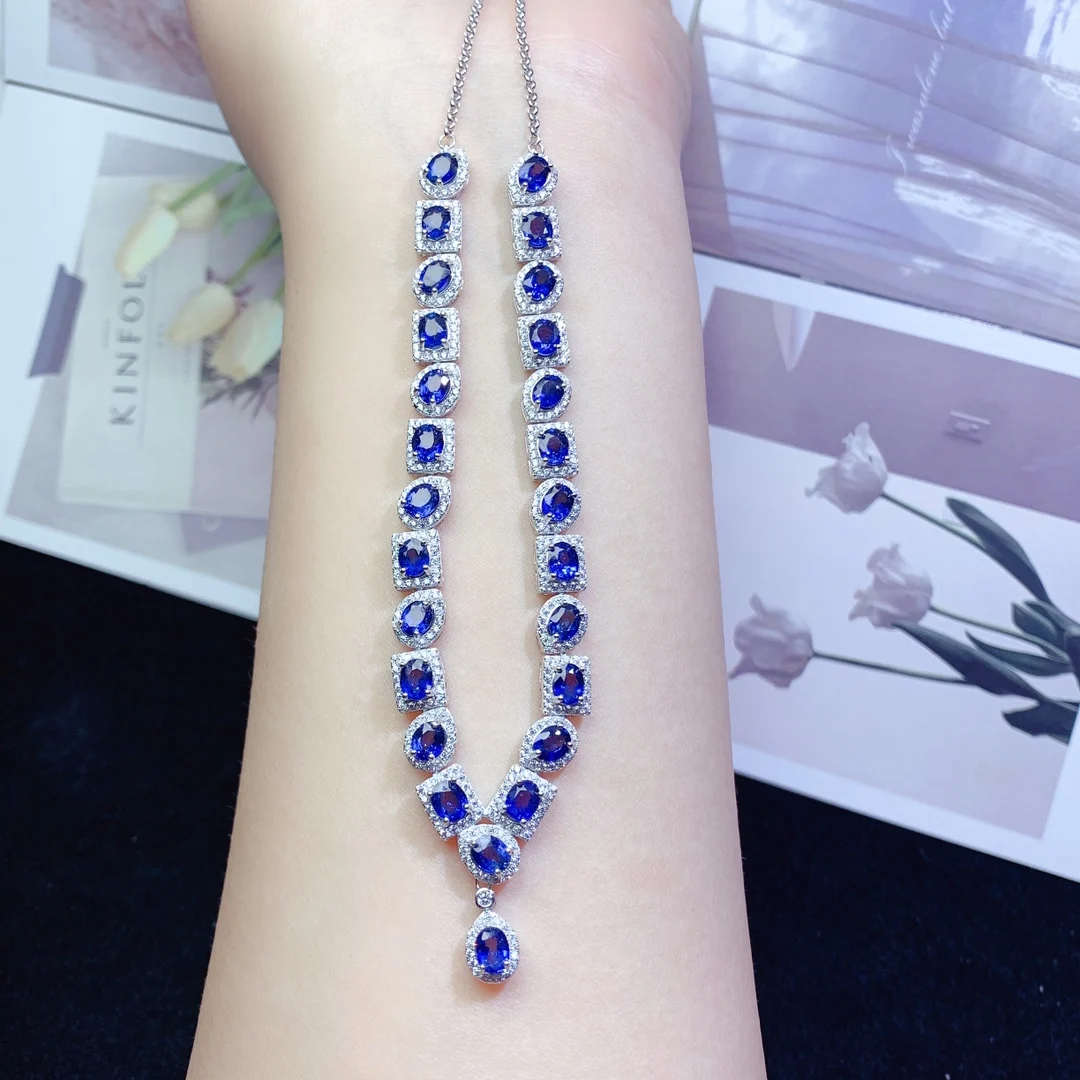 925 Sterling Silver Natural Sapphire Necklace Women's Gem 925 Silver Free Shipping Jewelry Certified Boutique can be customized